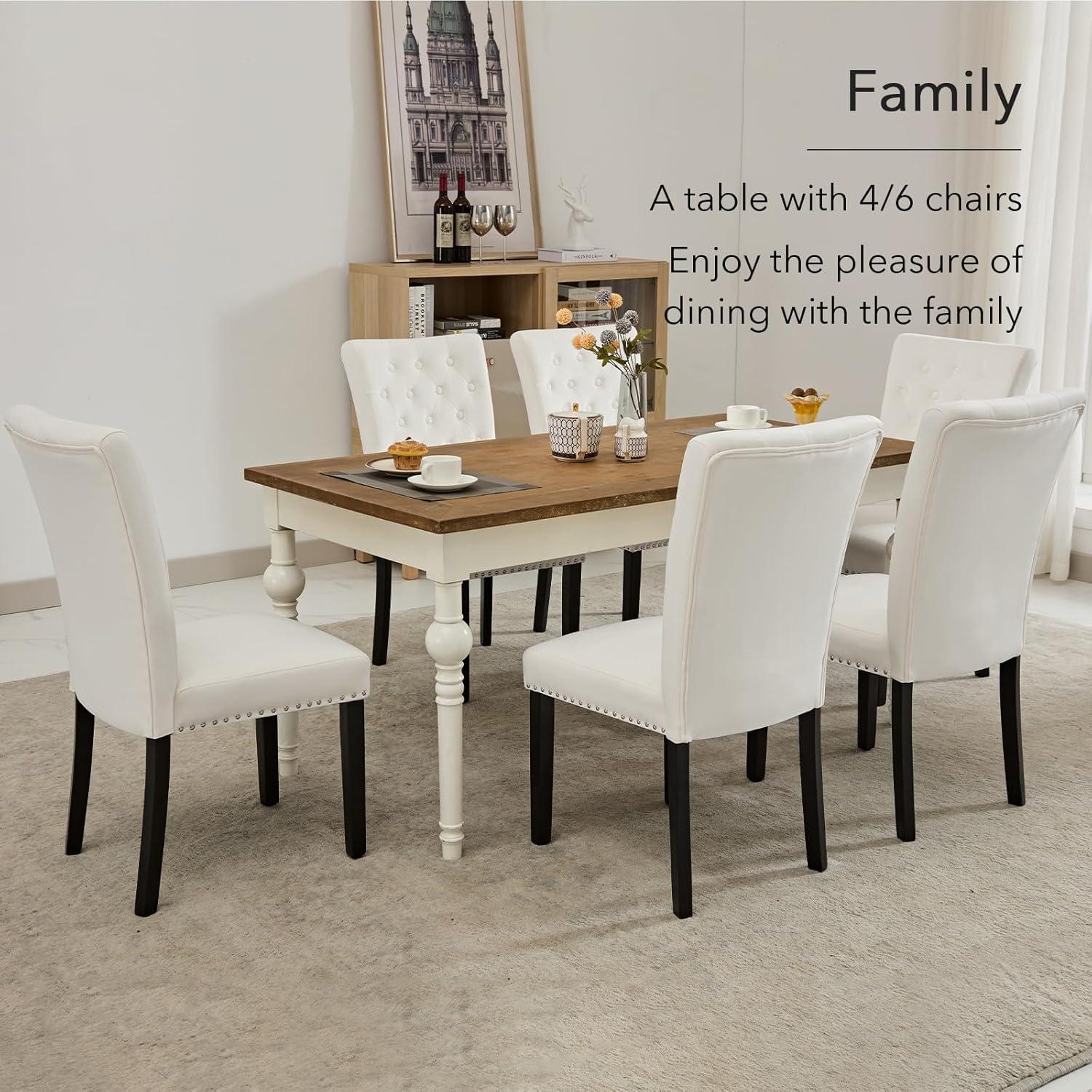 ODUSE-DAILY Velvet Dining Chairs Set of 6, Kitchen & Dining Room Chairs, Nailheads Tufted Chair, Sillas De Comedor, Two-Tone Fabric Upholstered, Wood Legs (Beige & Patterned, 6 Pcs)