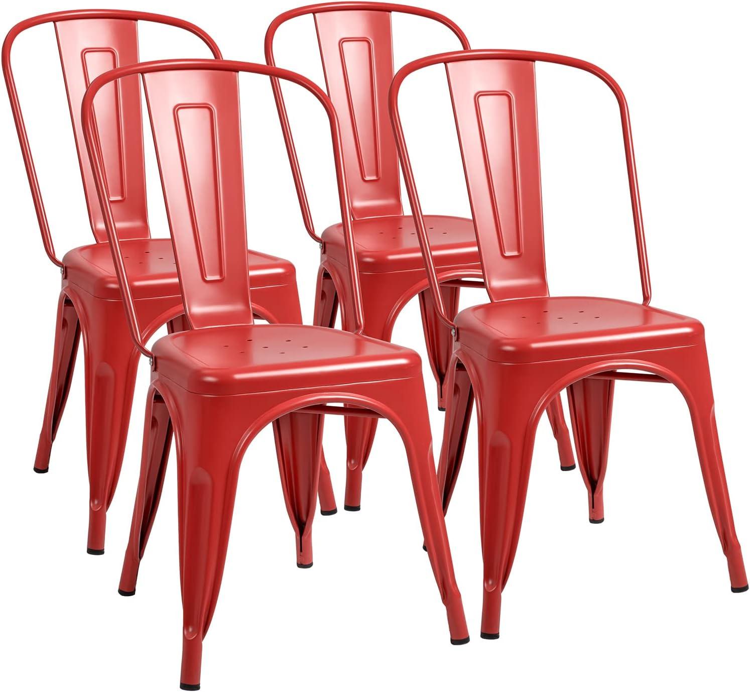 Iron Metal Dining Chairs Stackable Side Chairs Bar Chairs with Back Indoor/Outdoor Classic/Chic/Industrial/Vintage Bistro Trattoria Kitchen Restaurant Matte Black, Set of 4