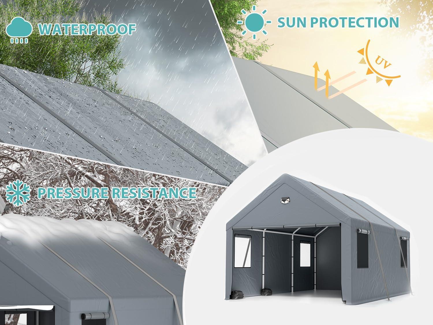 Carports 10X16 Heavy Duty，Portable Car Port Garage，Carport Canopy with Side Doors，Outdoor Car Shelter All Weather