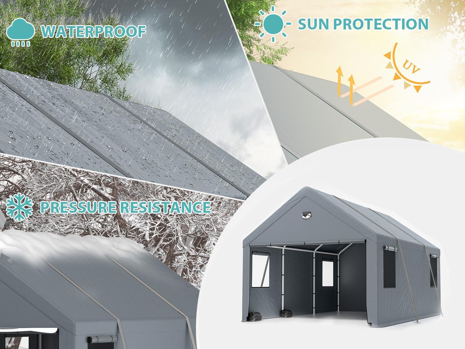 Carports 10X16 Heavy Duty，Portable Car Port Garage，Carport Canopy with Side Doors，Outdoor Car Shelter All Weather