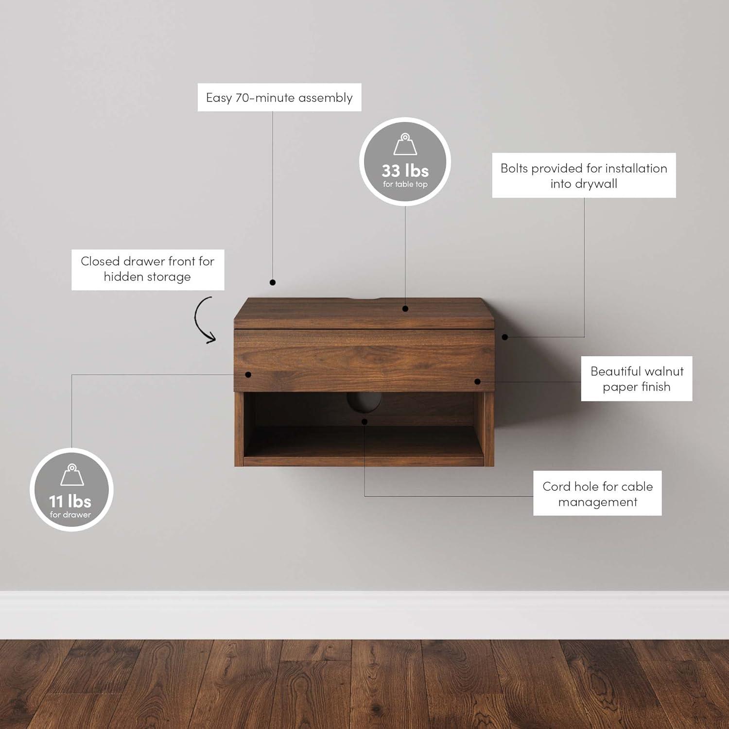 Nathan James Modern Floating Bedroom Nightstand with Storage Drawer and Open Shelf Cubby & Reviews | Wayfair