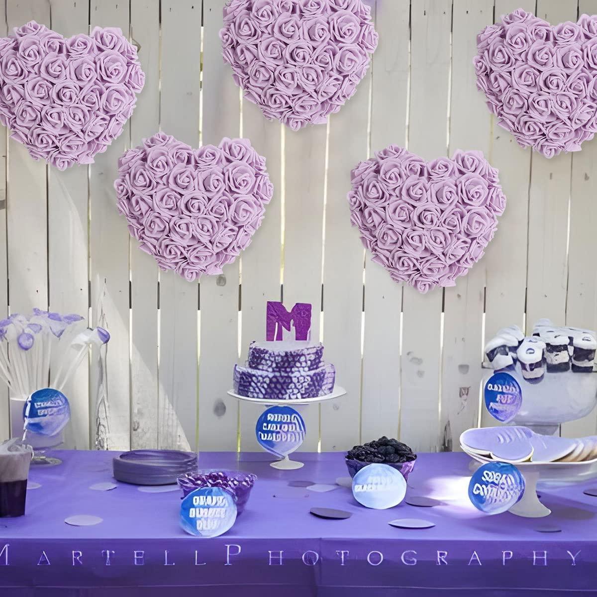 Juvale 100 Pack Purple Artificial Flowers, Bulk Stemless Fake Foam Roses for Wedding, Decorations, Bouquets, 3 in