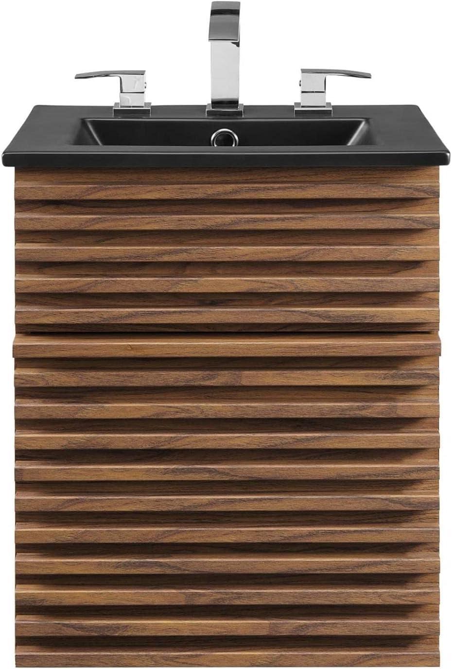 Modway Render 18" Wall-Mount Bathroom Vanity in Walnut Black