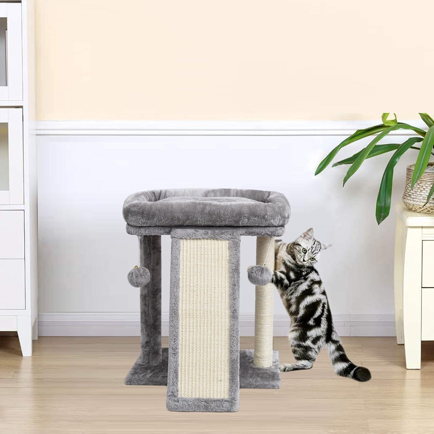 Cat Scratching Post With Perch, Cat Scratching Board For Adults, Cat Post Scratcher For Indoor Cats, 2 Dangling Balls Great For Kittens