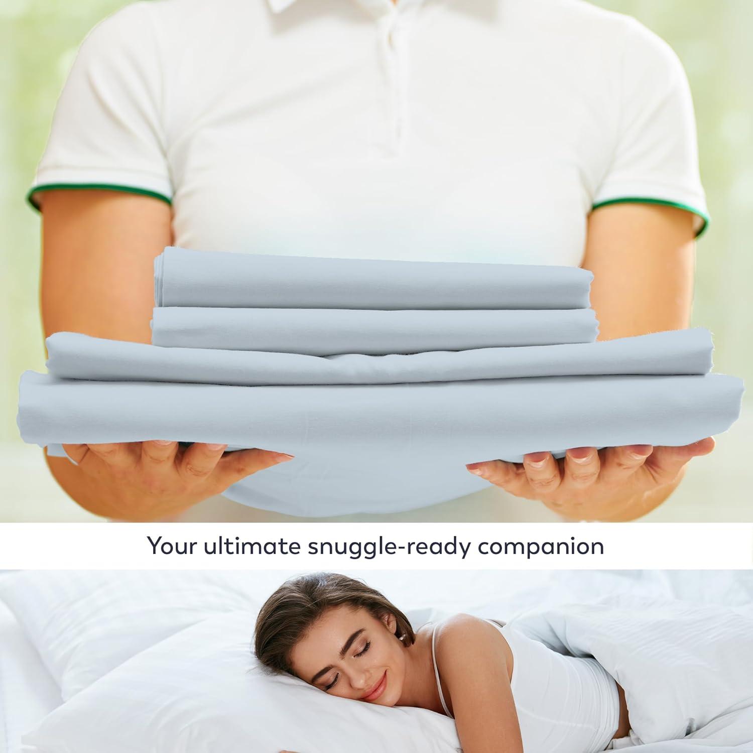 King 400 Thread Count Wrinkle Free Cotton Sheet Set Light Blue - Purity Home: Sateen Weave, OEKO-TEX Certified, Deep Pocket