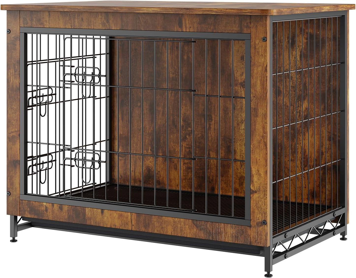 Rustic Brown Wooden Dual-Door Pet Crate Table