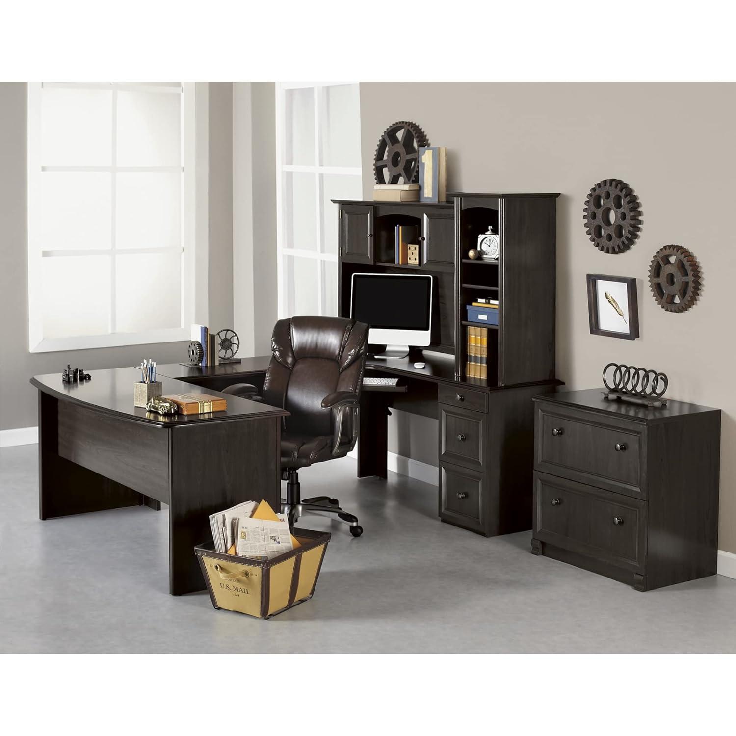 Realspace® Broadstreet 65"W Hutch For U-Shaped Desk, Walnut