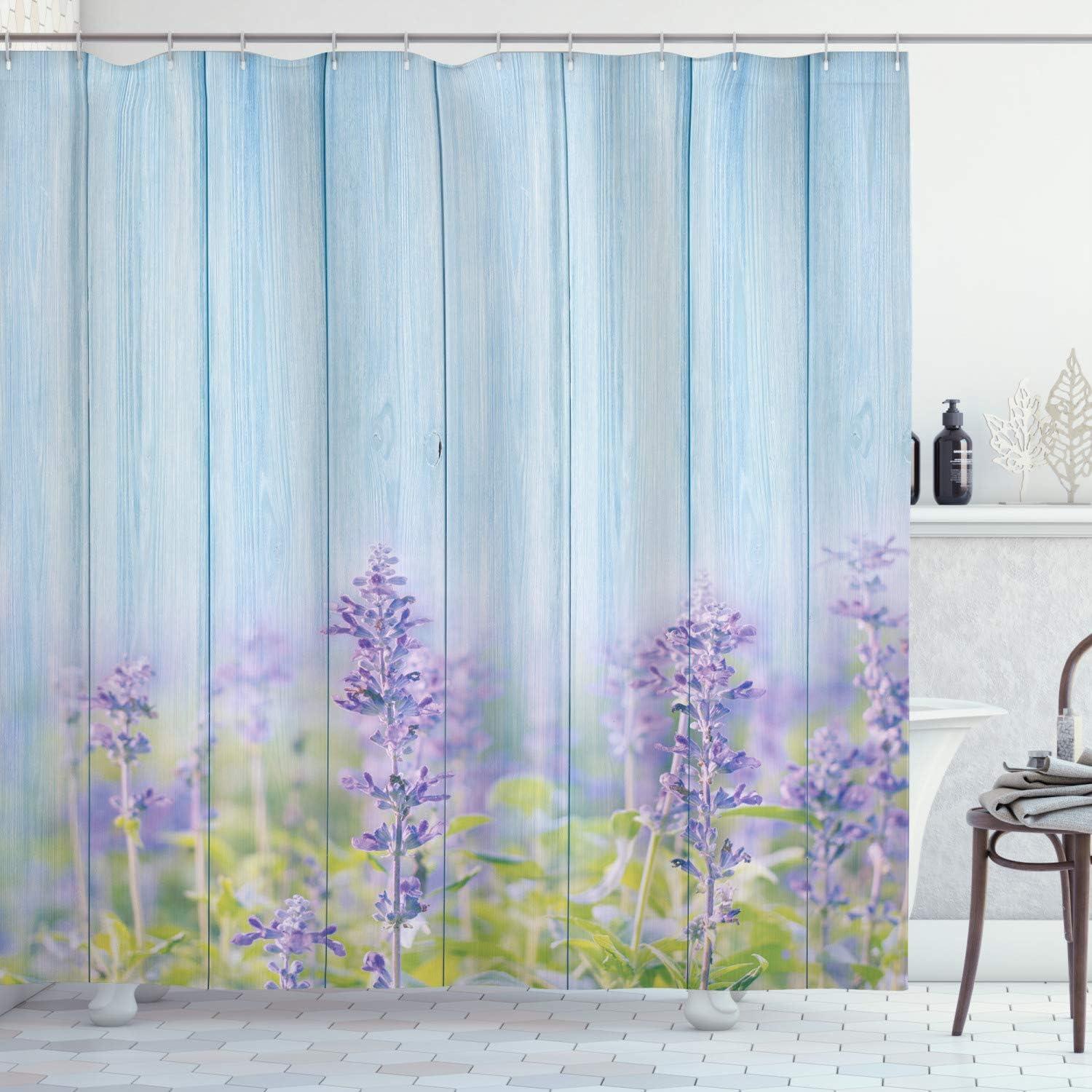 Lavender Field Lilac Blue Polyester Shower Curtain with Hooks