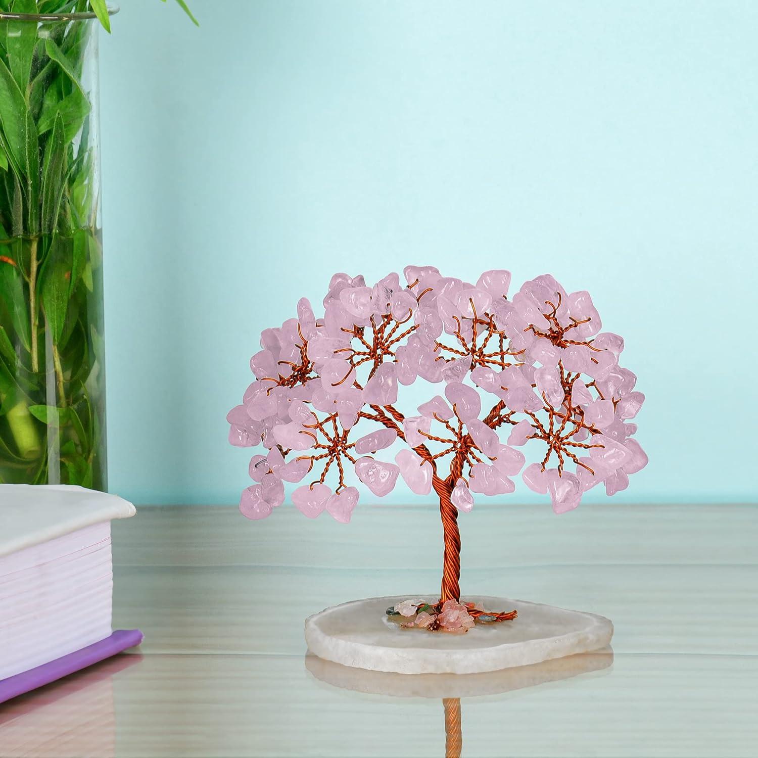 Natural Quartz Crystal Money Tree Natural Healing Crystal Bonsai Tree Pink One Size