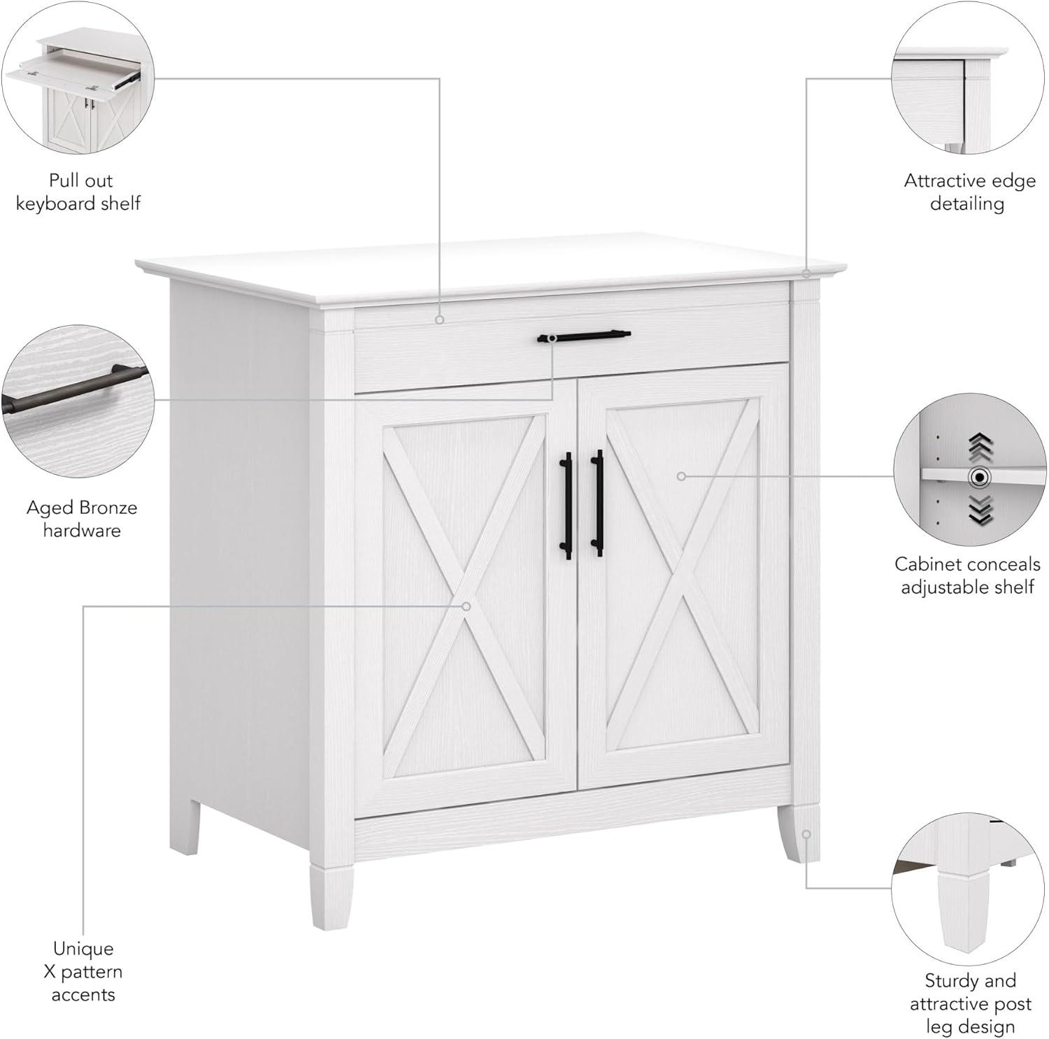 Casual Farmhouse Pure White Oak Secretary Desk with Adjustable Shelf