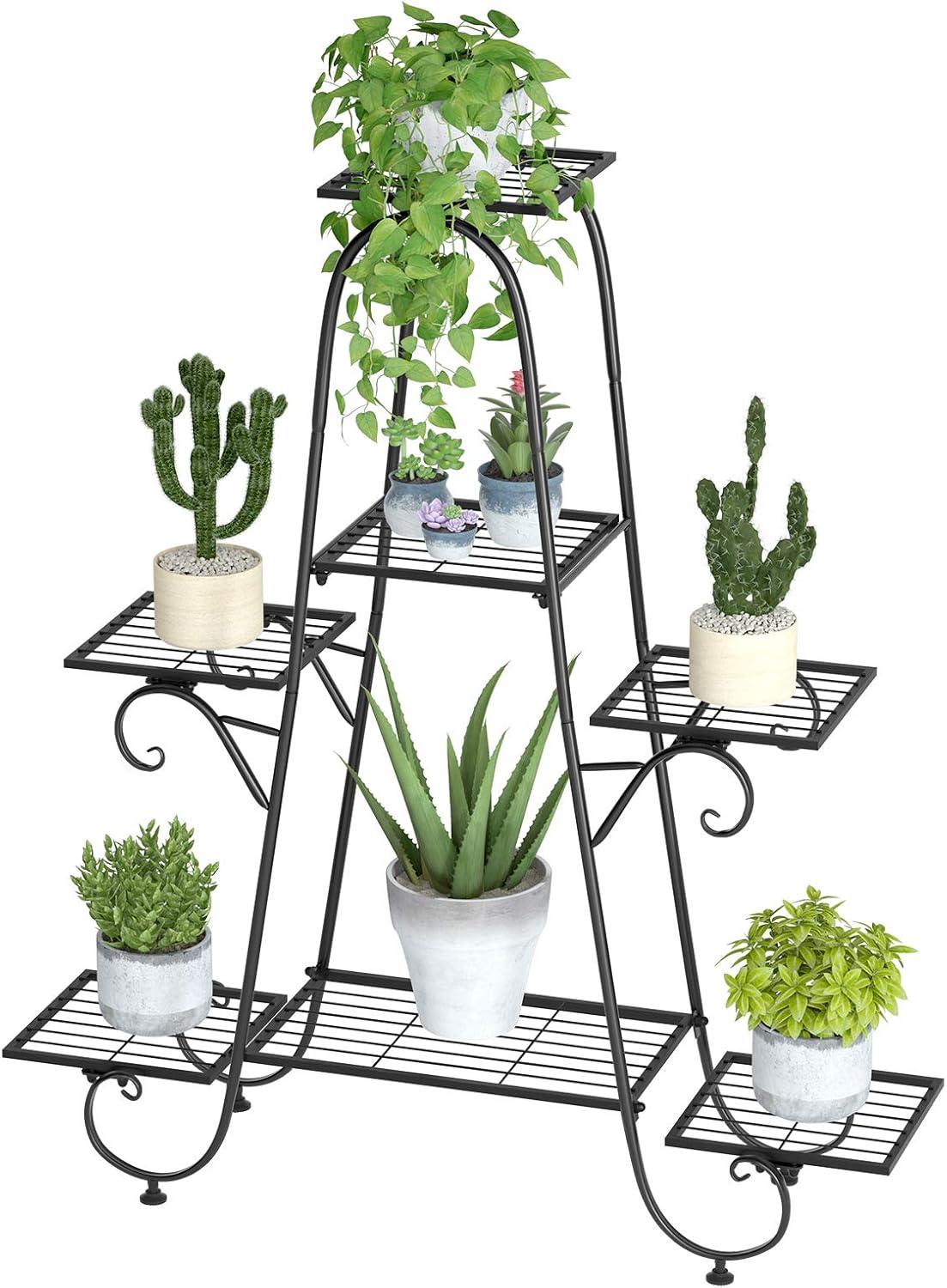 Black Iron 7-Tier Indoor Outdoor Plant Stand