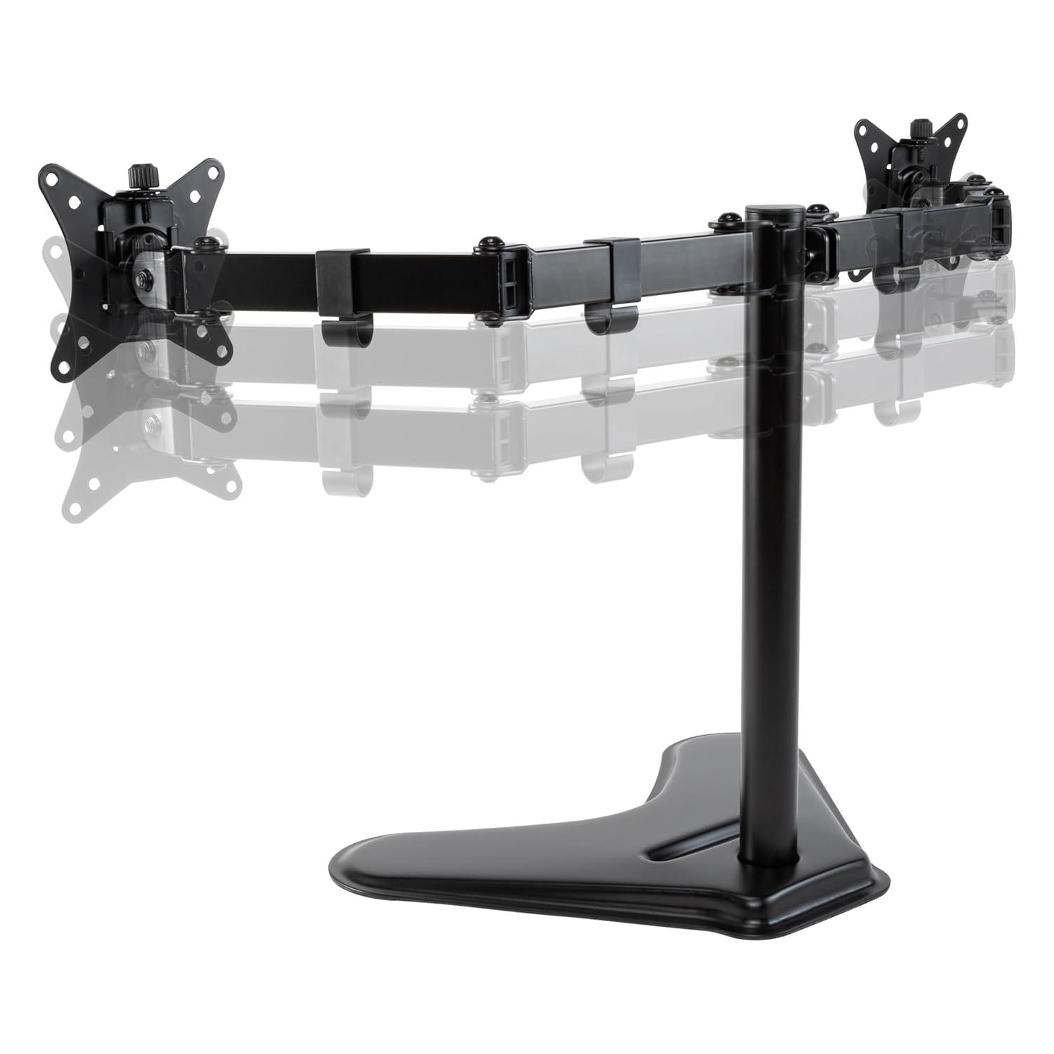 Black Adjustable Dual Monitor Stand with Metal Arms