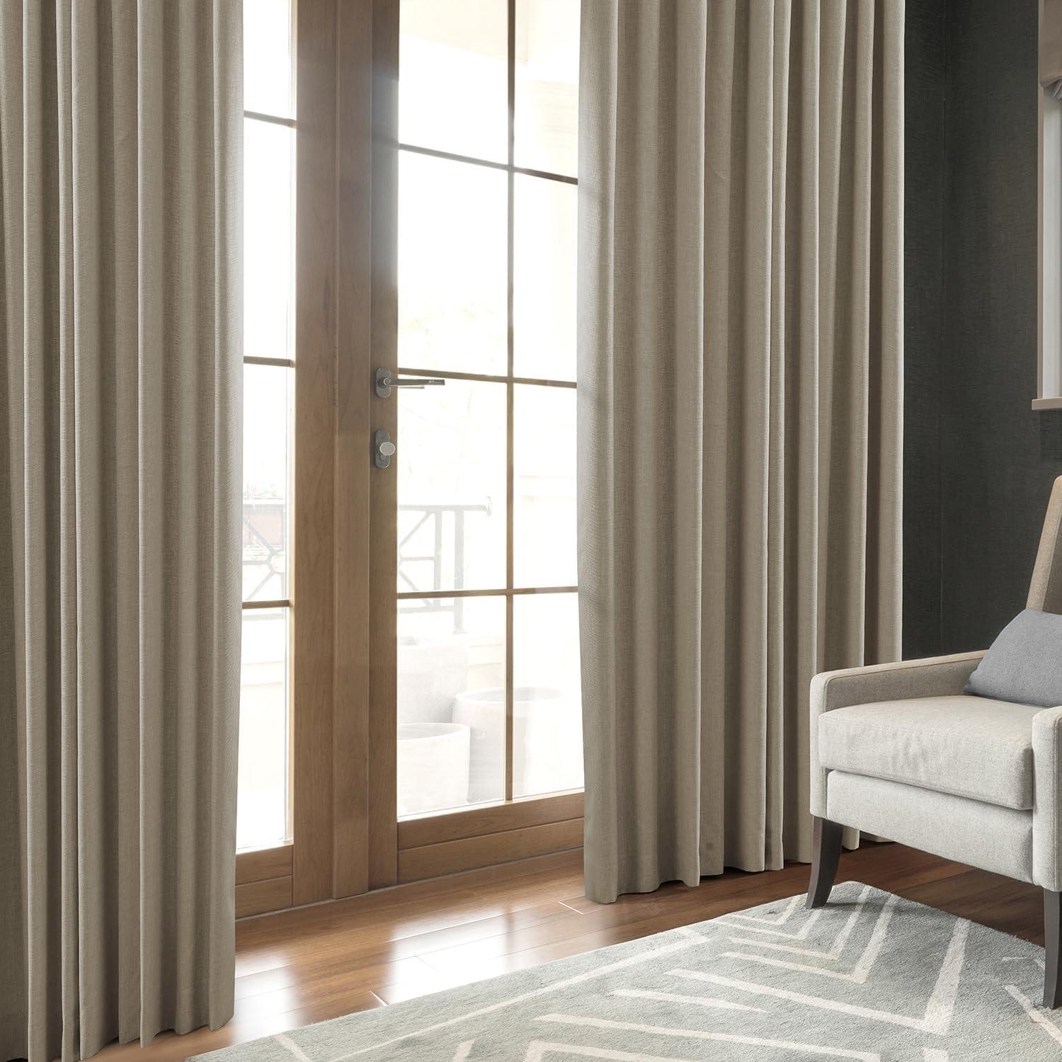 Sepia Beige Room-Darkening Faux Linen Curtains 96"