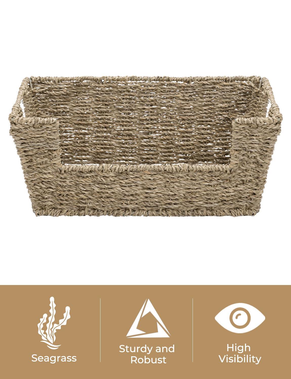 StorageWorks Wicker Storage Basket for Pantry Organizers and Storage, Stackable Seagrass Pantry Baskets for Shelves, 2-Pack
