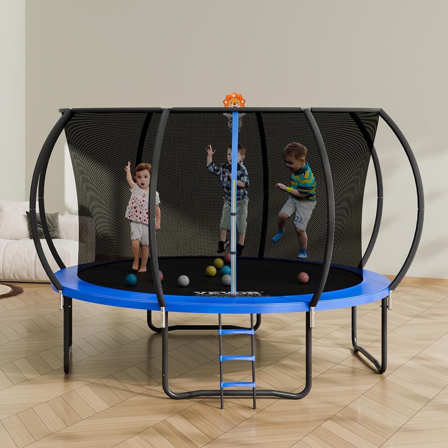 Vevor 12 ft Blue Round Trampoline with Enclosure Net