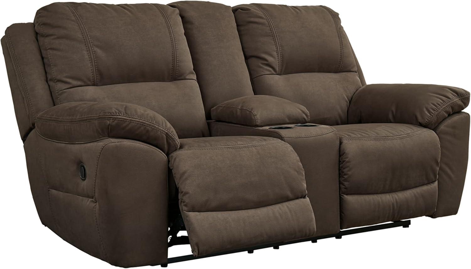 Espresso Faux Leather Tufted Reclining Loveseat with Cup Holder