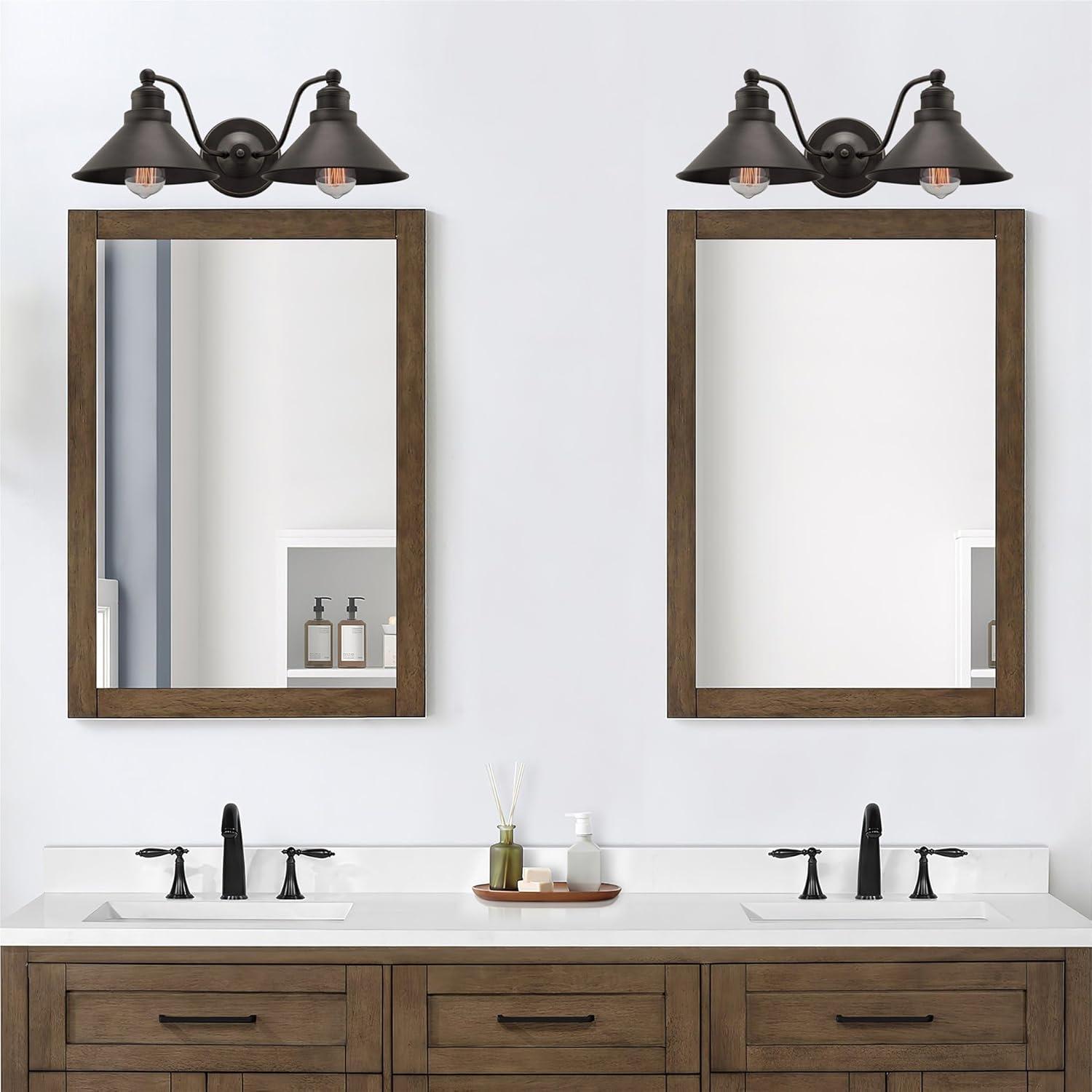 Kira Home Welton 19" 2-Light Farmhouse Bathroom Light, Wall Sconce Barn Light, Gold Trim + Brushed Dark Bronze