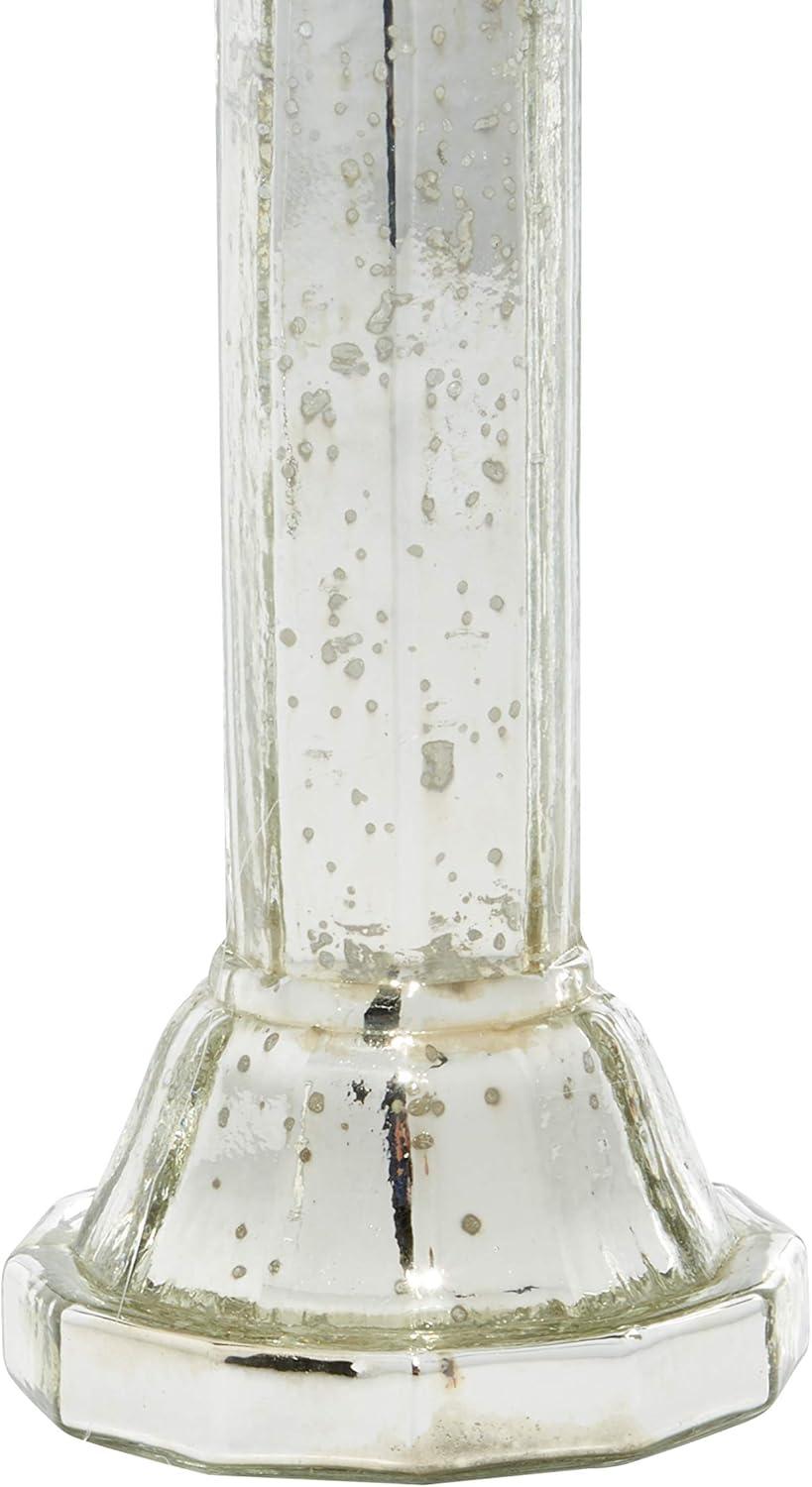 DecMode 2-Slot Silver Glass Pillar Hurricane Lamp with Faux Mercury Glass Finish, Set of 2