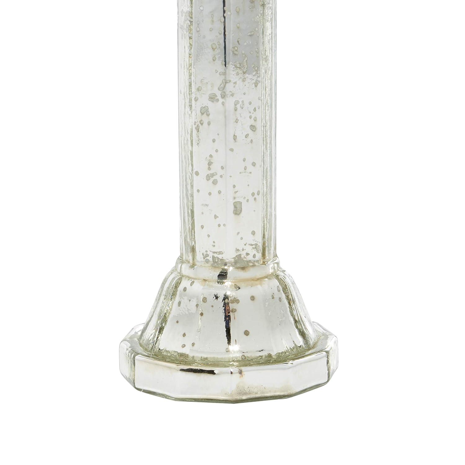 DecMode 2-Slot Silver Glass Pillar Hurricane Lamp with Faux Mercury Glass Finish, Set of 2