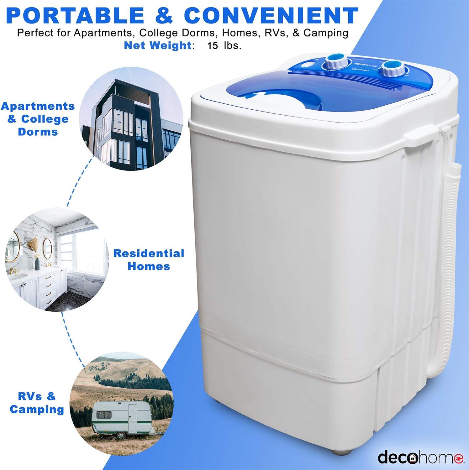 Deco Home Portable Washing Machine for Apartments, Dorms, and Tiny House with 8.8 lb Capacity, 250W Power, Wash and Spin Cycles, Includes Drainage Hose
