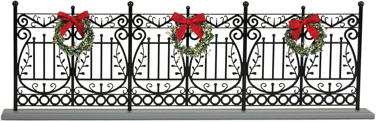 Black Wrought Iron Christmas Fence with Wreaths