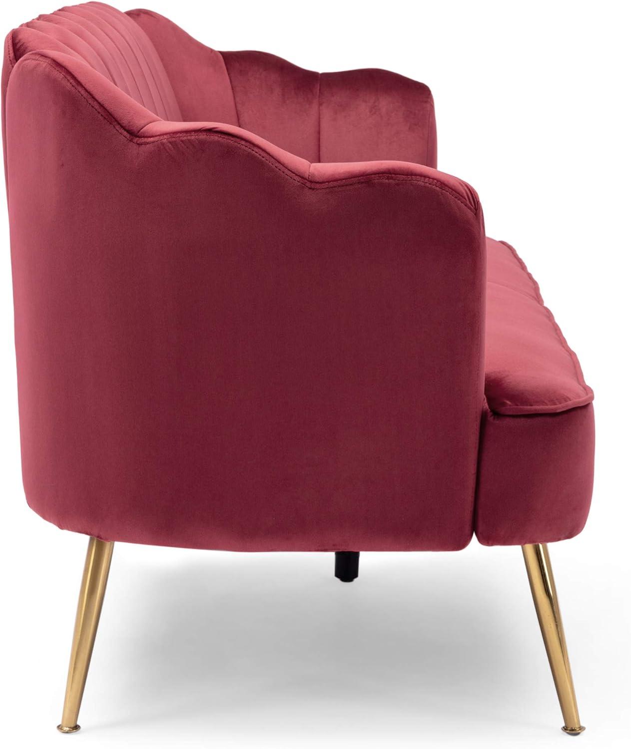 Reitz Modern Glam Velvet Channel Stitch 3 Seater Shell Sofa Blush Pink/Gold - Christopher Knight Home: Durable Iron Legs, Polyester Upholstery