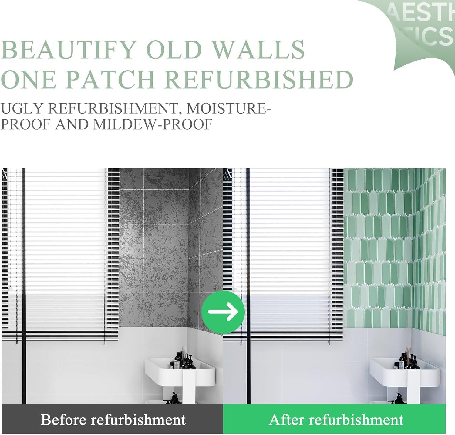 Green 3D Peel and Stick PVC Wall Panels for Kitchen and Bathroom