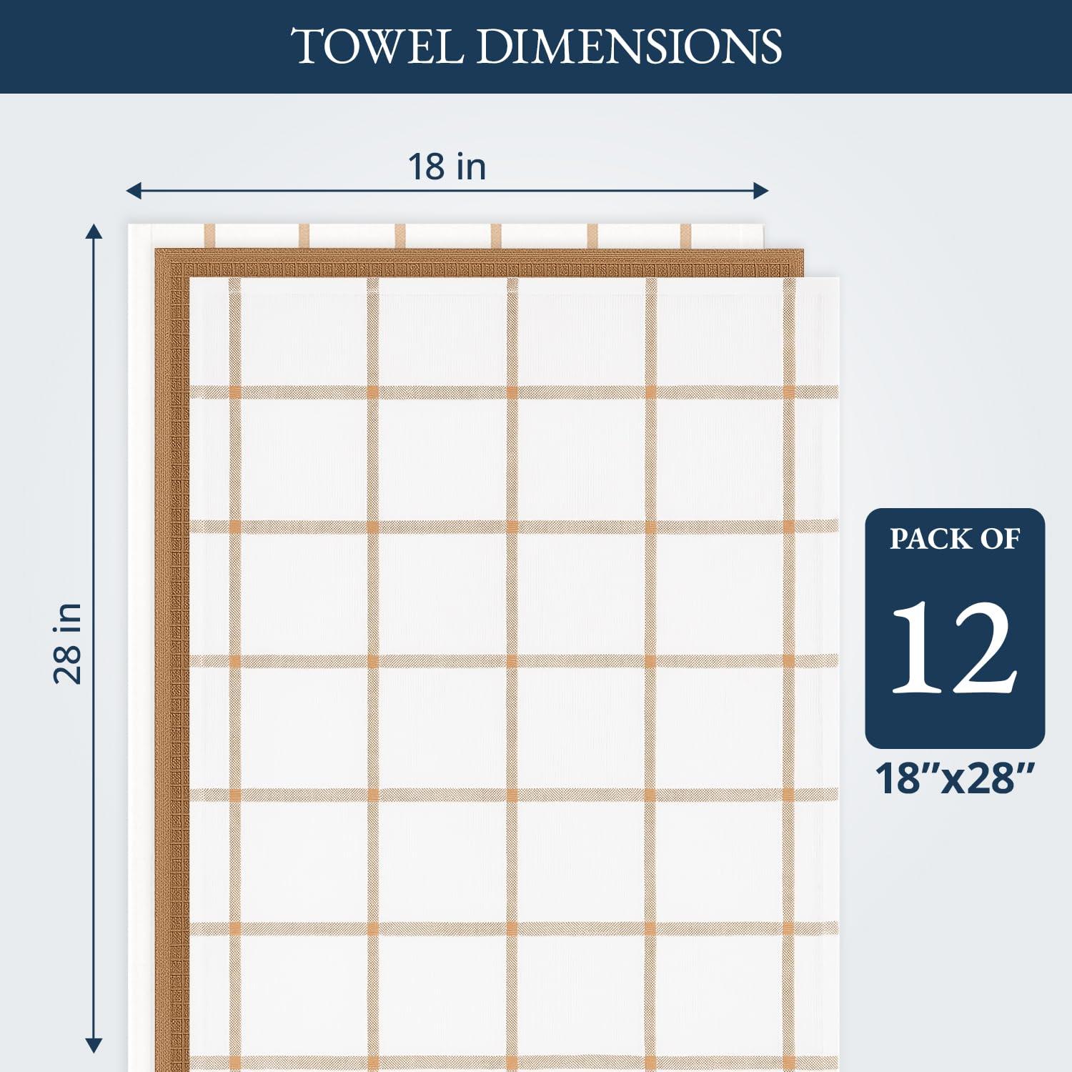 Kitchen Towels Set - Pack of 12 Cotton Dish Towels for Drying Dishes, 18”x 28”, Kitchen Hand Towels, Quick Drying Kitchen Towel Set - Olive