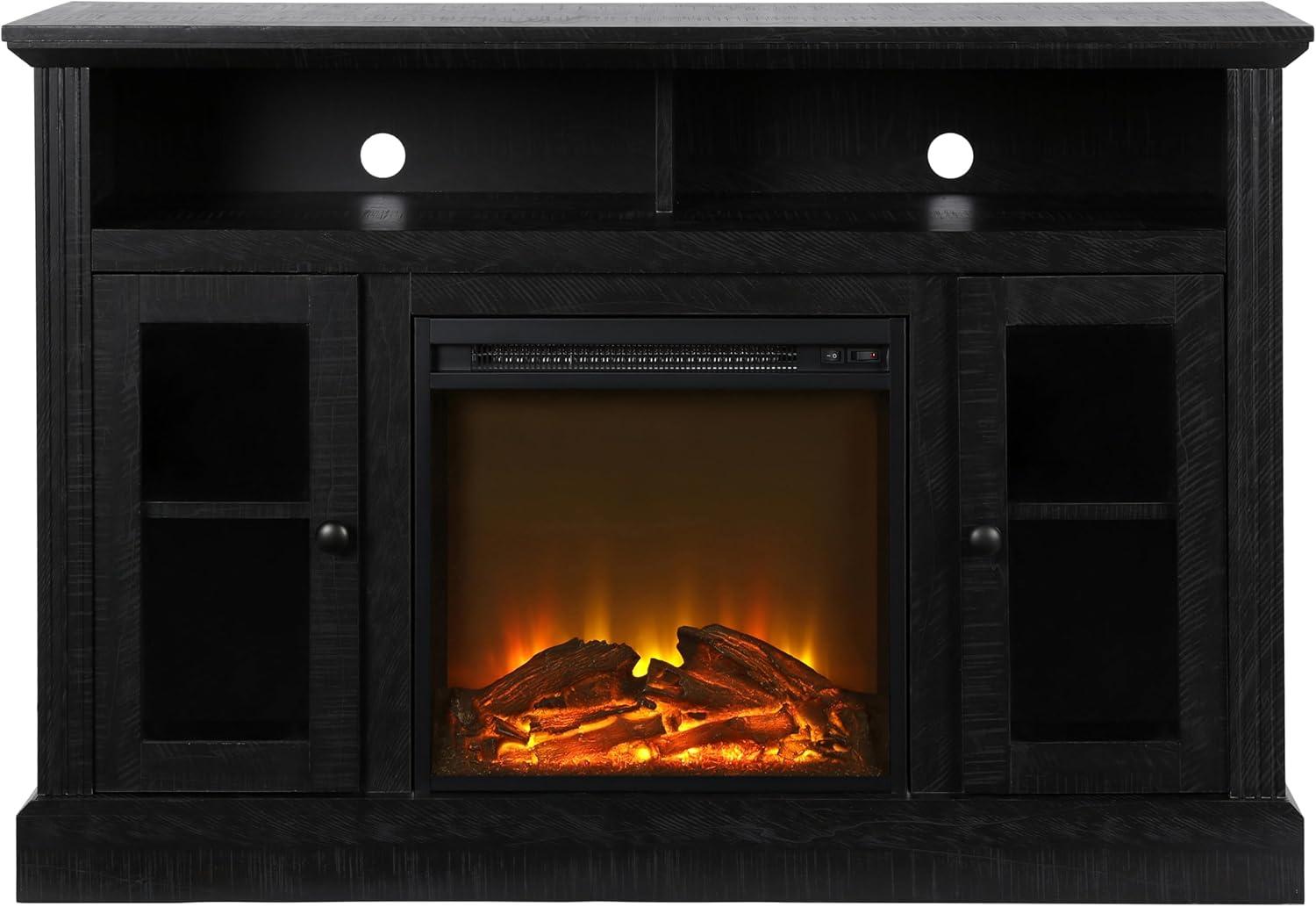 Ameriwood Home Chicago Electric Fireplace Space Heater TV Console for TVs up to a 50", Black Oak