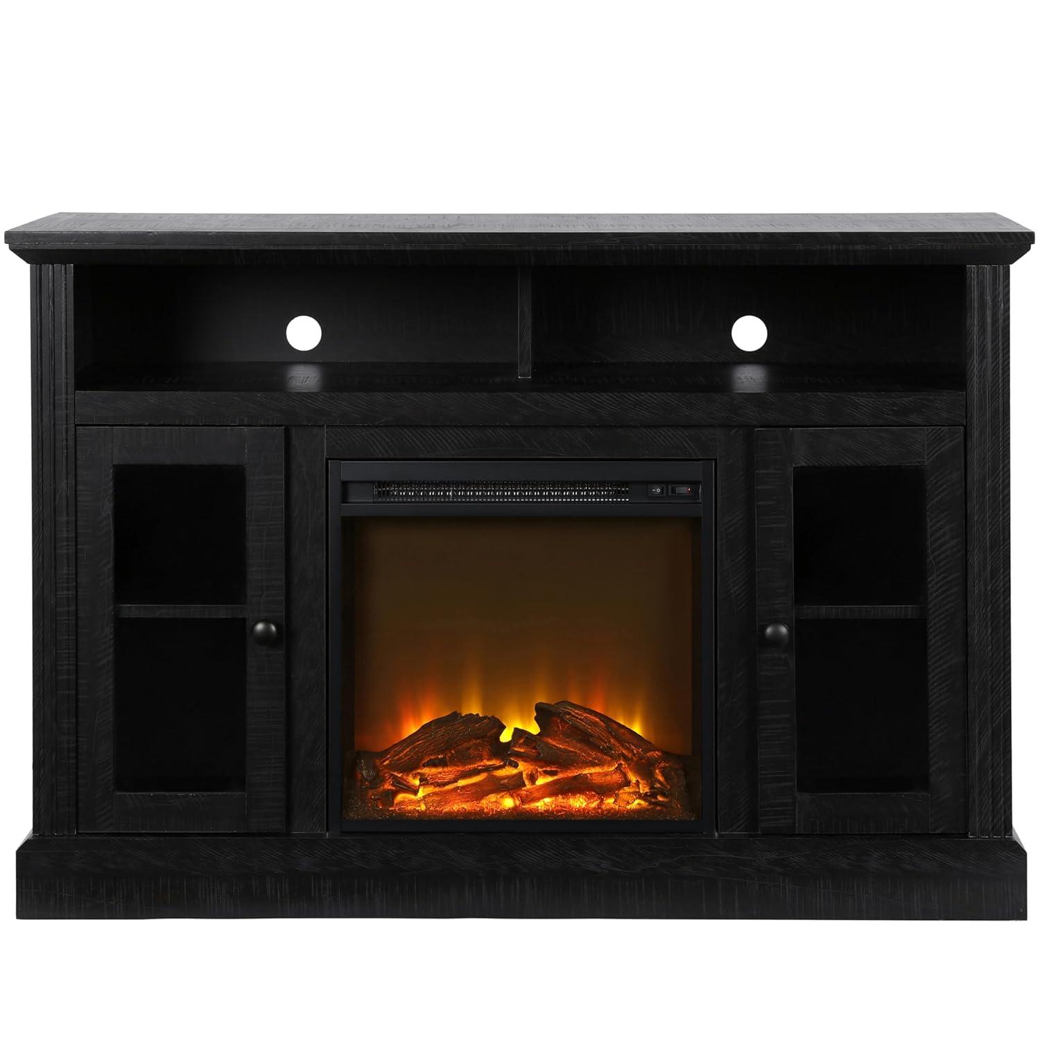 Ameriwood Home Chicago Electric Fireplace Space Heater TV Console for TVs up to a 50", Black Oak
