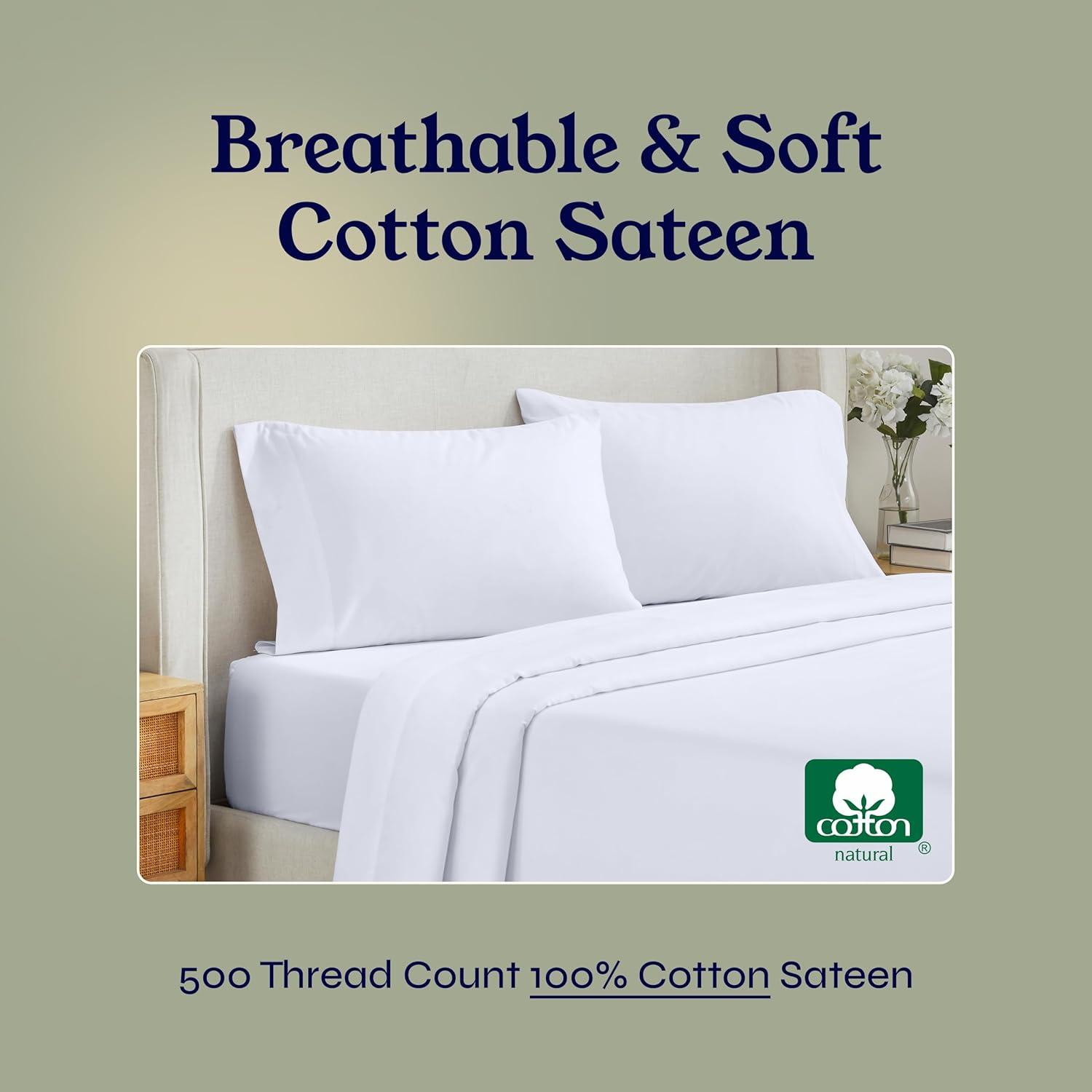 Pure White -Twin XL Sheet Set, 100% Extra Long Staple, 500 Thread Count Sateen Weave, 3 Piece Set, California Design Den