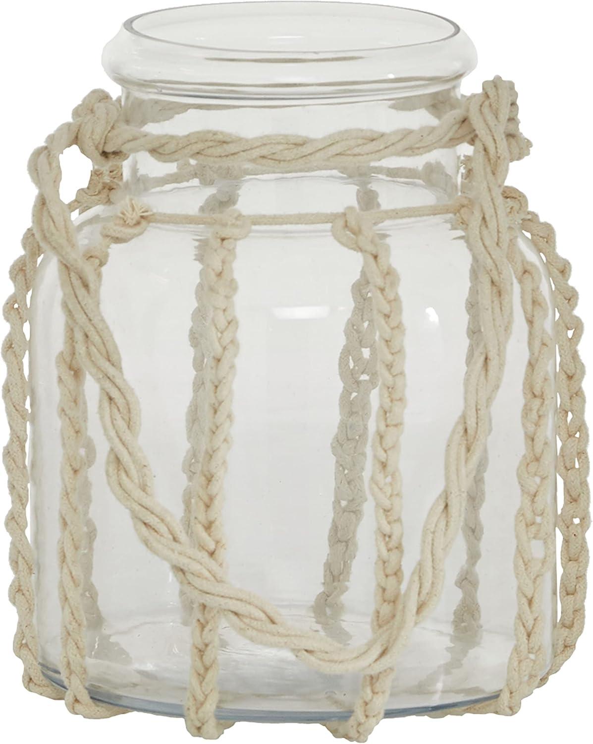 Coastal Charm Wooden Hanging Candle Lantern, 8" Clear Glass