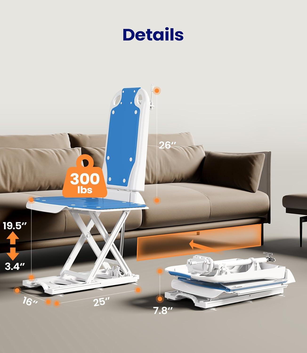 Electric Chair Lift, Get Up from Floor, Floor Lift for Elderly, Can be Raised to 20”, Help You Stand Up Again, Support Up to 300 LBS, Item Weight 30 LBS