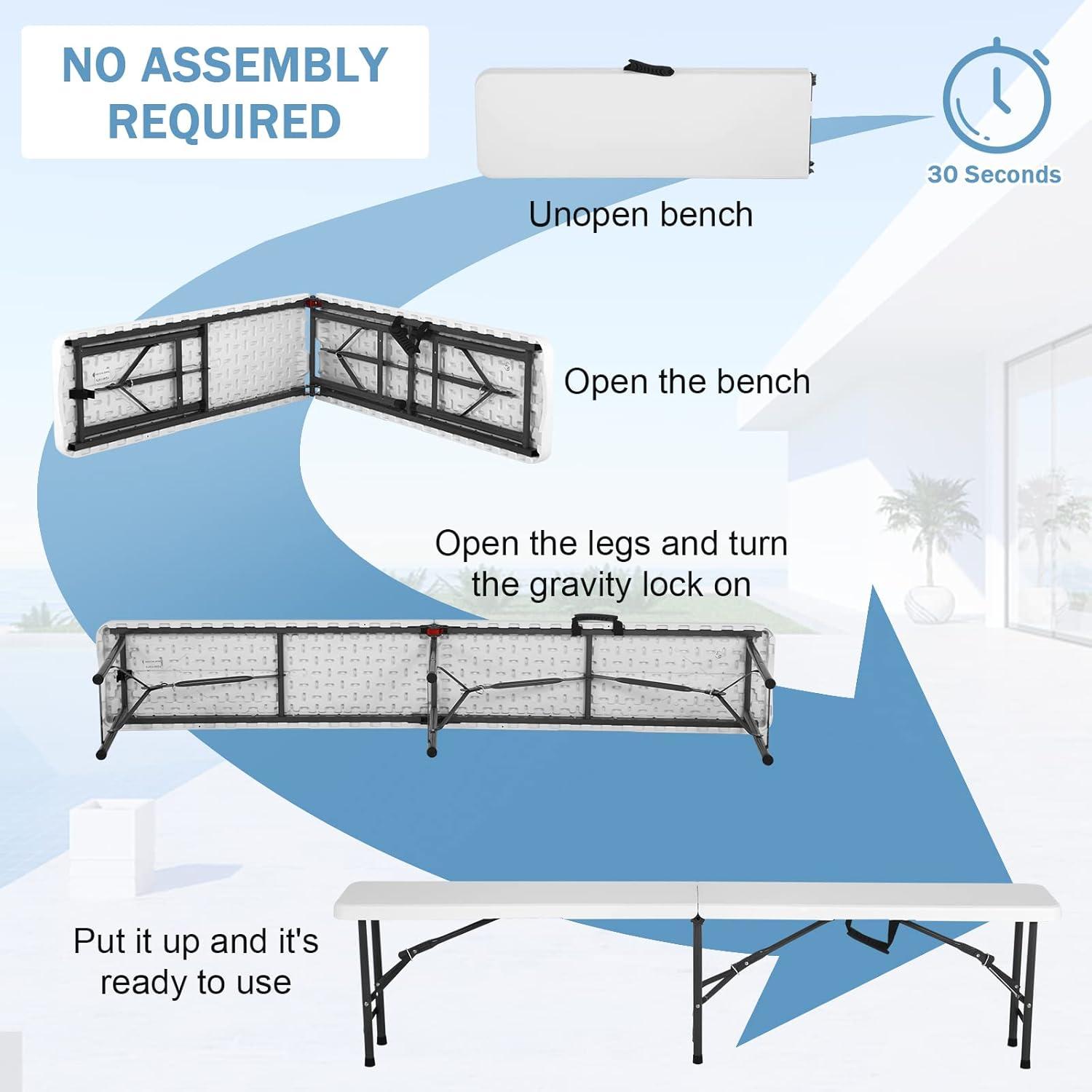 6-Foot White Folding Steel Frame Beach Chair Bench