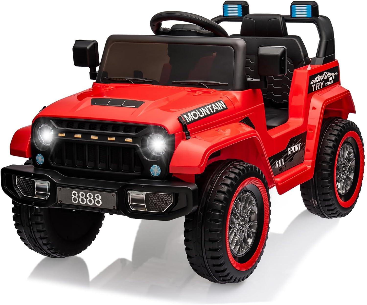 Jojoka Kids Ride On Truck Car, 12V Battery Powered Electric Toys Vehicles with Parent Remote Control, Spring Suspension, 3 Speeds, LED Lights, Music & Horn for Boys & Girls, Red