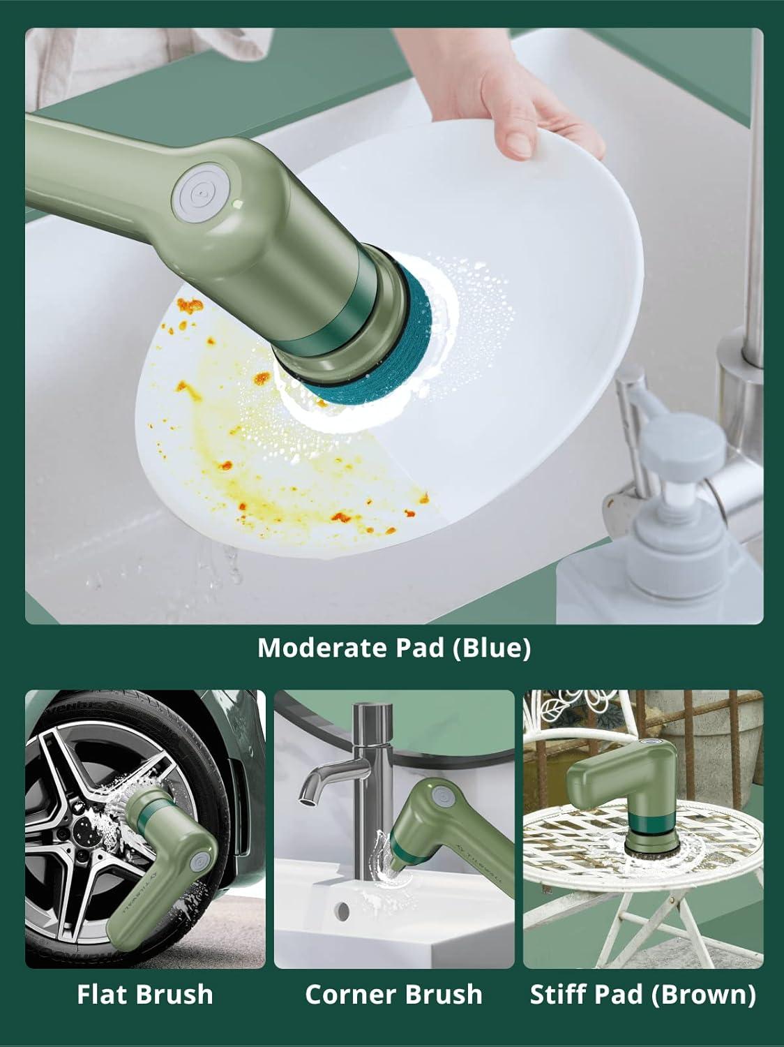 Tilswall Cordless Electric Spin Scrubber - IPX7 Waterproof Cleaning Brush with 180Min Runtime & 43" Extendable Handle, Ideal Gift for Home/Bathroom/Car (Includes 4 Brush Heads)