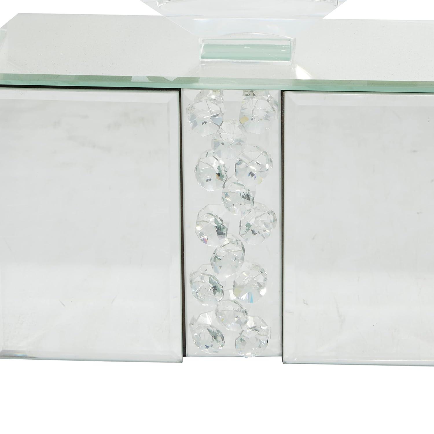 Mercer41 Glass Pillar 5 Plate Decorative Silver Candelabra with Mirrored Accents and Crystals