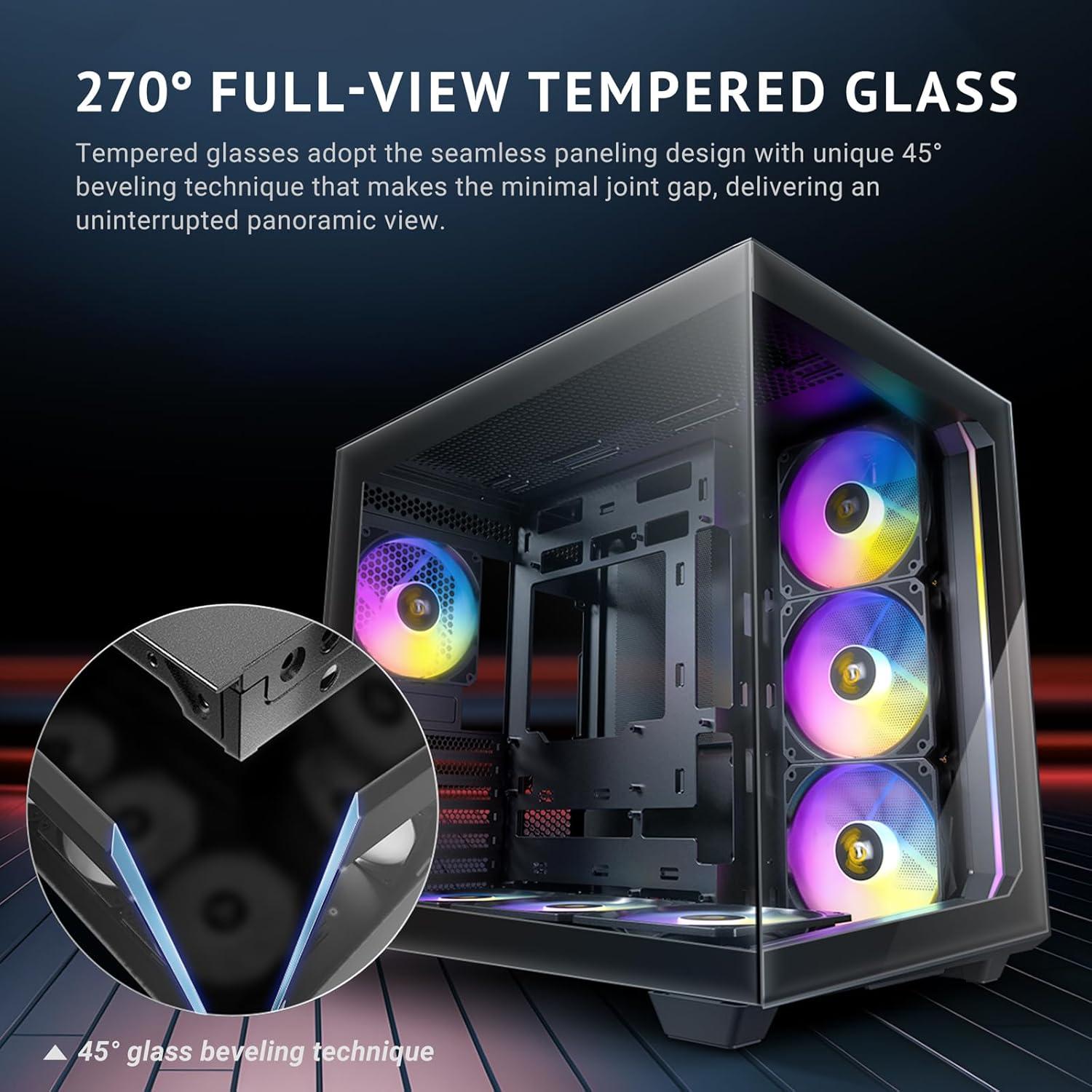 Black Tempered Glass Mid-Tower Gaming PC Case