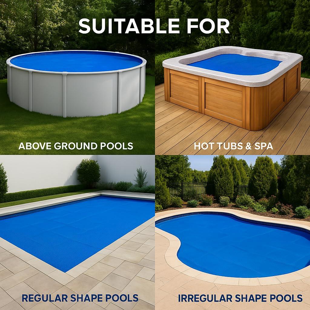 SunHeater Durable Trimmable Water Resistant Pool Covers, Blue, 14' x 28'