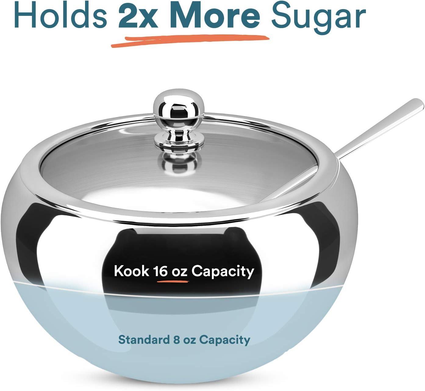 Kook Large Stainless Steel Sugar Bowl, 16 oz