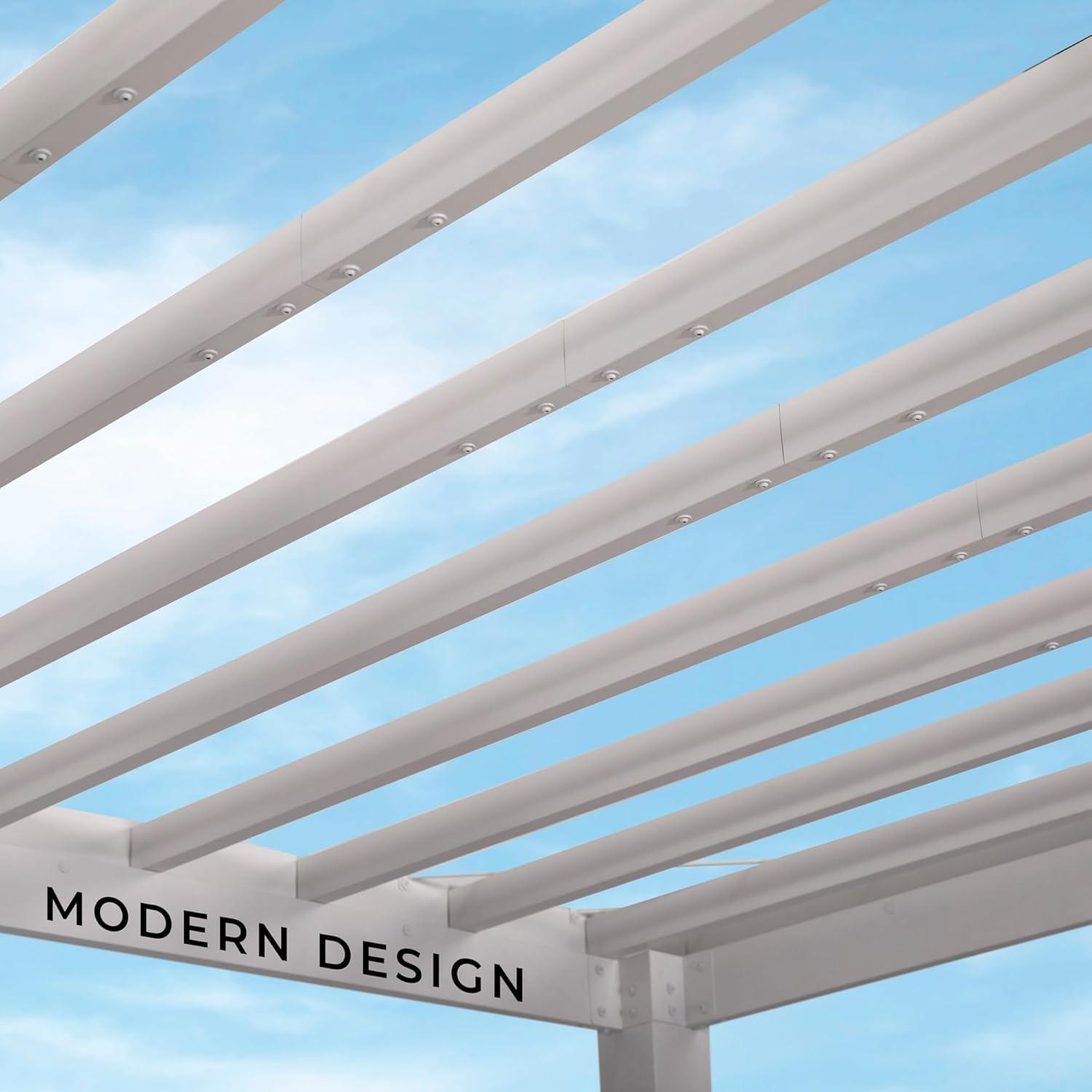 Backyard Discovery Backyard Discovery Windham 14' x 10' Modern Galvanized Steel Outdoor Patio Pergola Kit with Shade Sail Canopy and PowerPort