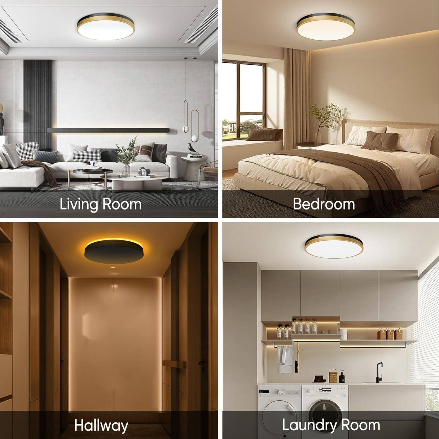 13 Inch Flush Mount Ceiling Light with Remote Control  Night Light, 5CCT Dimmable Ceiling Light Fixture, 25W 2500LM 2700K-6500K Adjustable LED Ceiling Lights for Bedroom Kitchen, White Gold