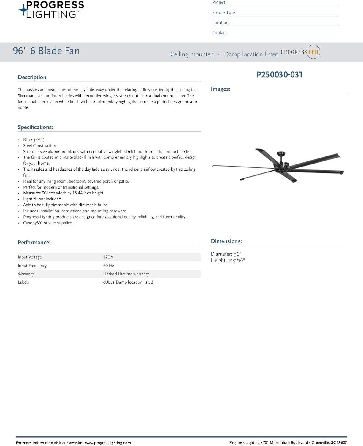 Huff Collection Indoor/Outdoor 96" Six-Blade Black Ceiling Fan