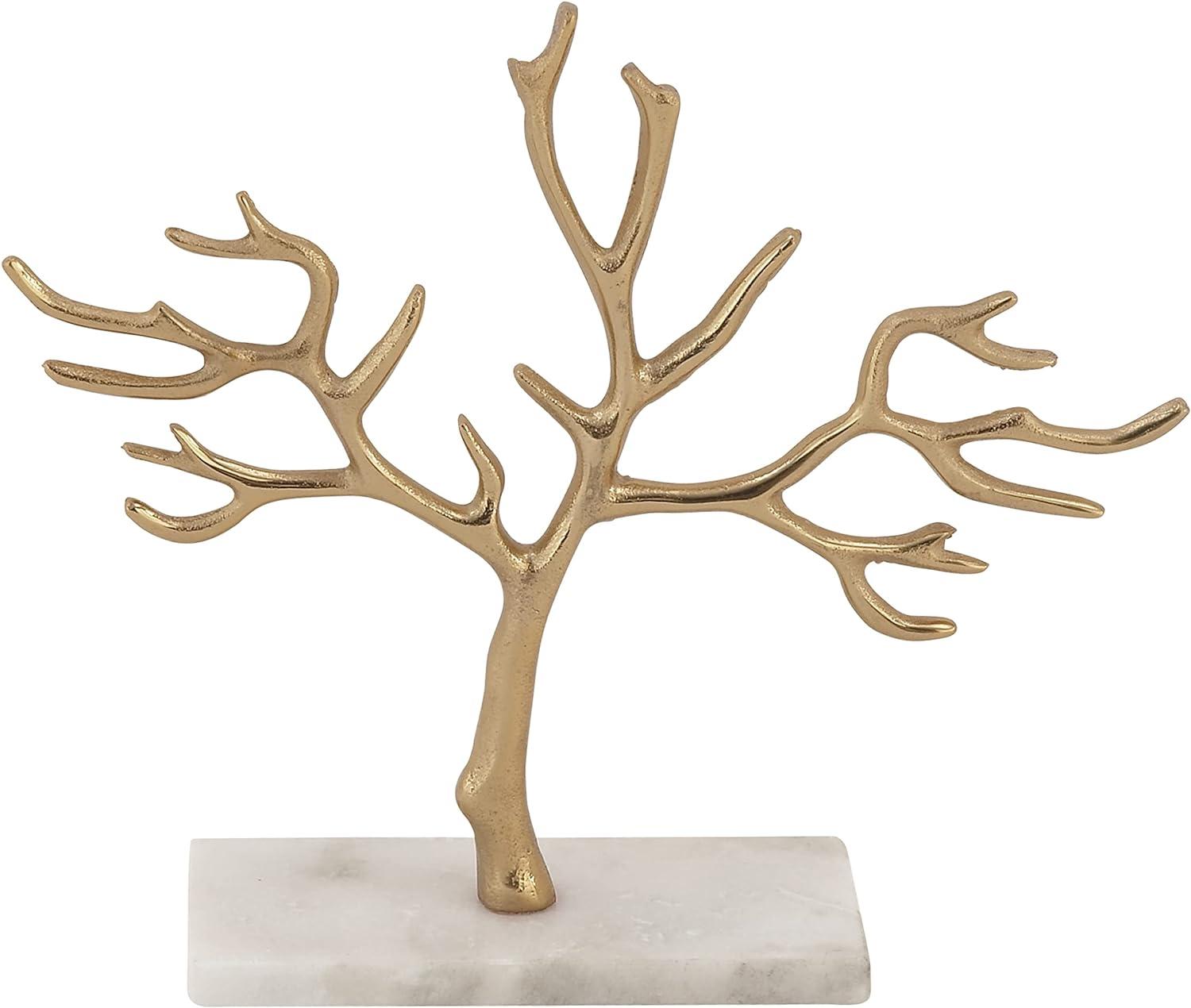 Contemporary Gold Aluminum Jewelry Tree with Marble Base