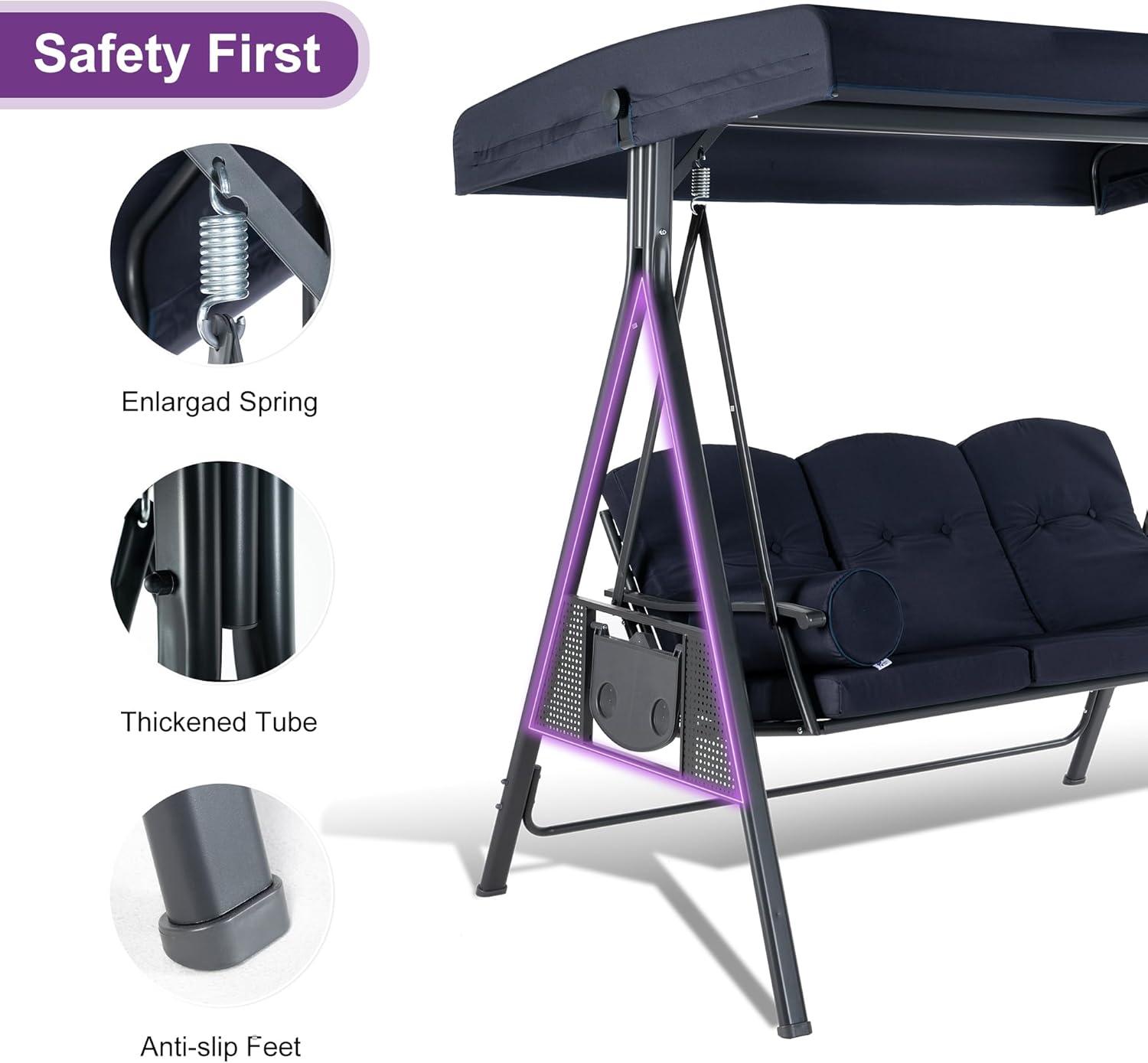 PURPLE LEAF 3 -person Gray Steel Outdoor Swing