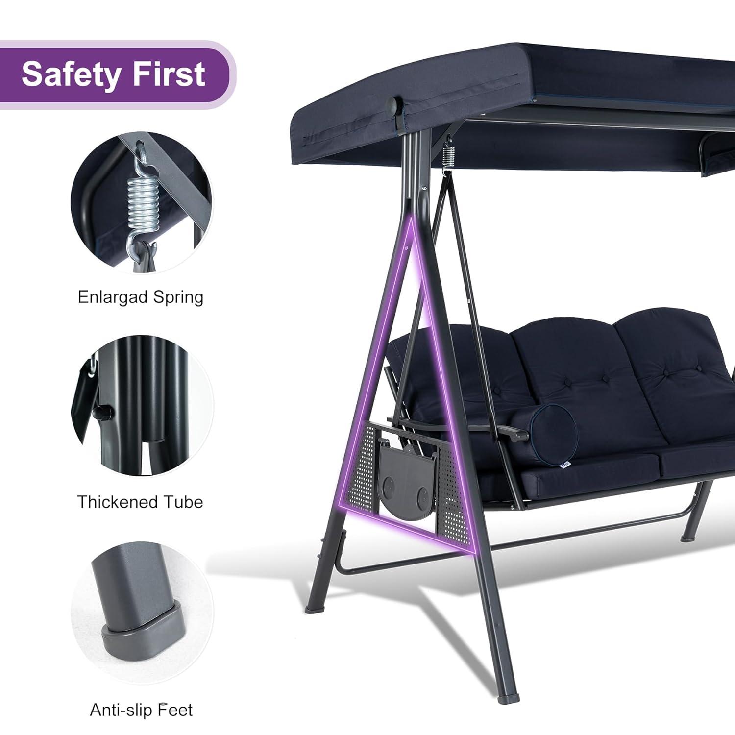 PURPLE LEAF 3 -person Gray Steel Outdoor Swing