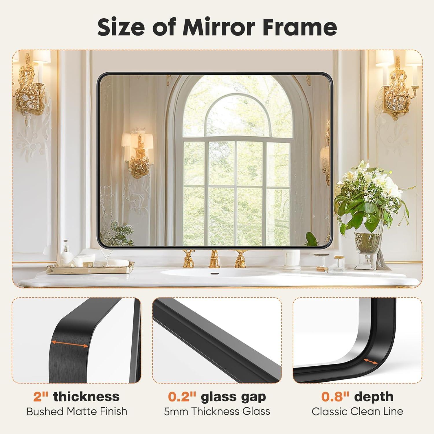 Matte Black Rectangular Aluminum Bathroom Vanity Mirror