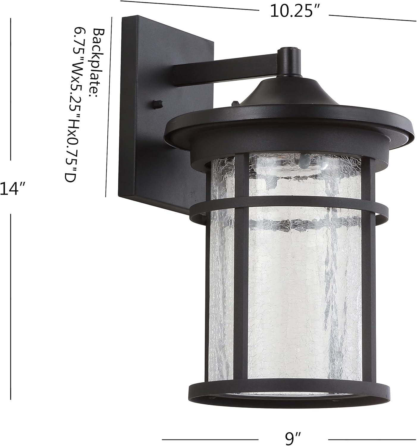 Porto Black Iron 14" Outdoor Lantern Wall Sconce with Crackled Glass