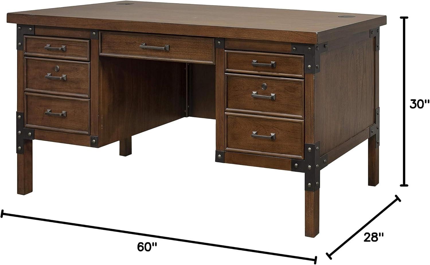 Martin Furniture Addison Half Pedestal Desk Auburn : Sturdy Office Furniture with File Storage, No Assembly Required