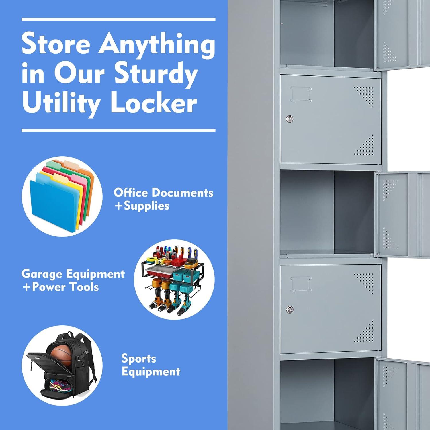 SISESOL Metal Locker Storage Cabinet with Doors and Shelves Metal Lockers with 6 Doors,71" Lockable Small Locker Storage Cabinet for Employees,School, Office, Home, Gym (Gray)